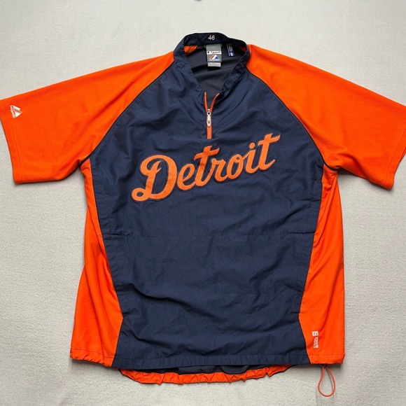 Majestic Detroit Tigers MLB Cool Base Quarter Zip game used Jersey#44Large